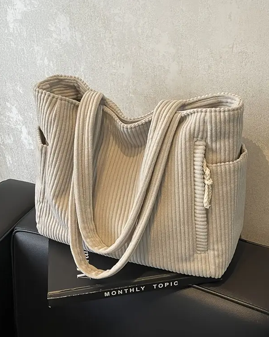 Mila – Ribbed Tote Bag with Cord Detail