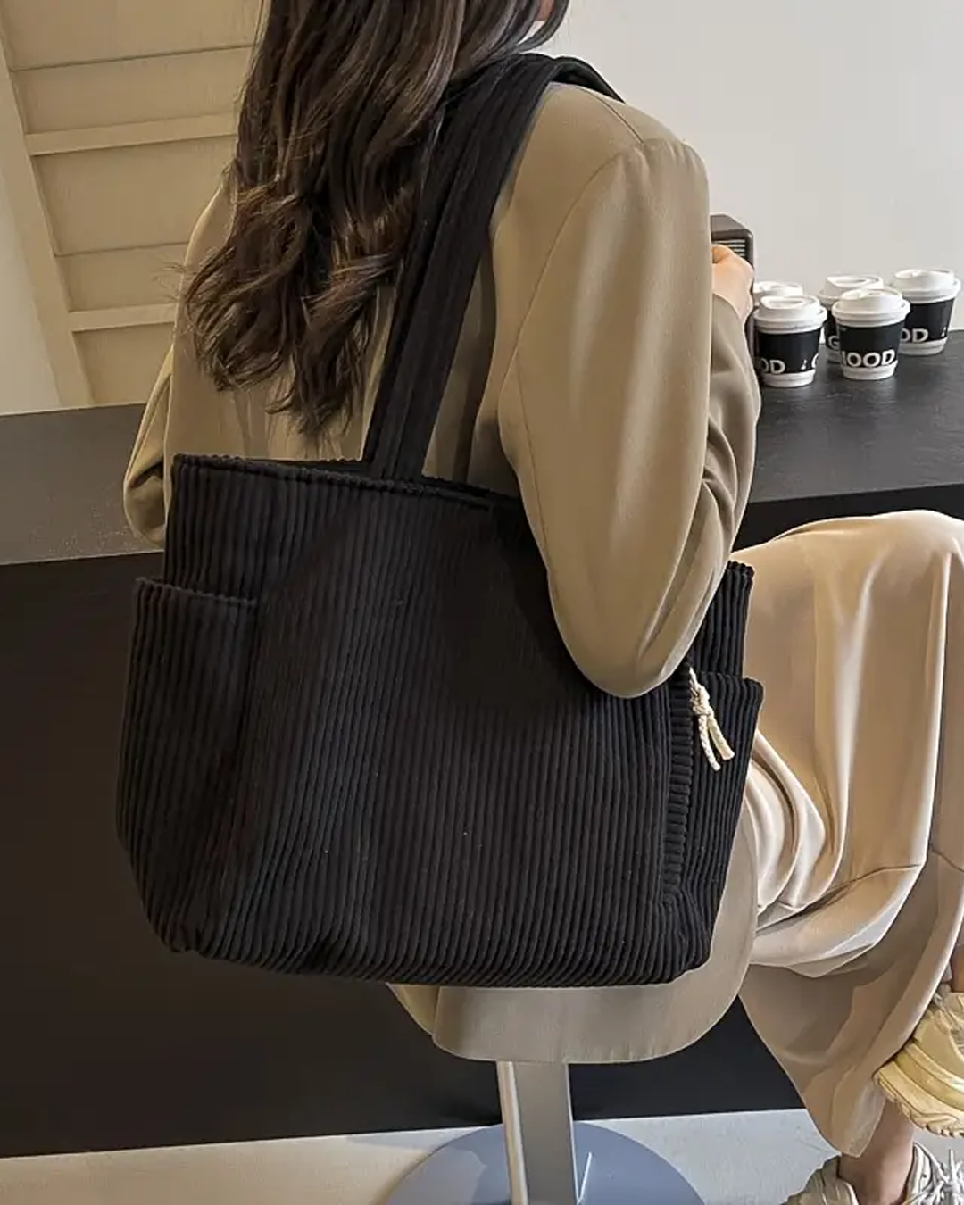 Mila – Ribbed Tote Bag with Cord Detail
