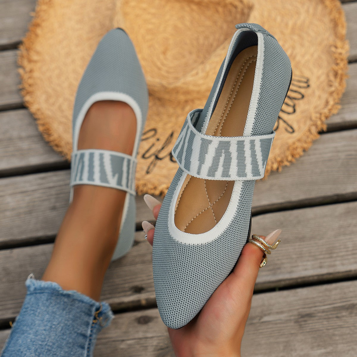 Ezinne – Patterned Strap Ballet Flats