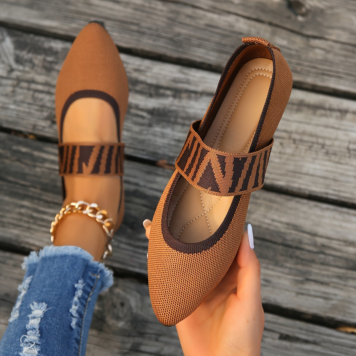 Ezinne – Patterned Strap Ballet Flats