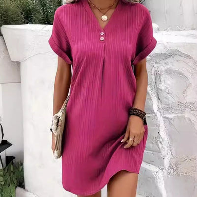 Eileen – Button Detail V-Neck Dress