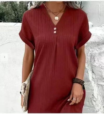 Eileen – Button Detail V-Neck Dress