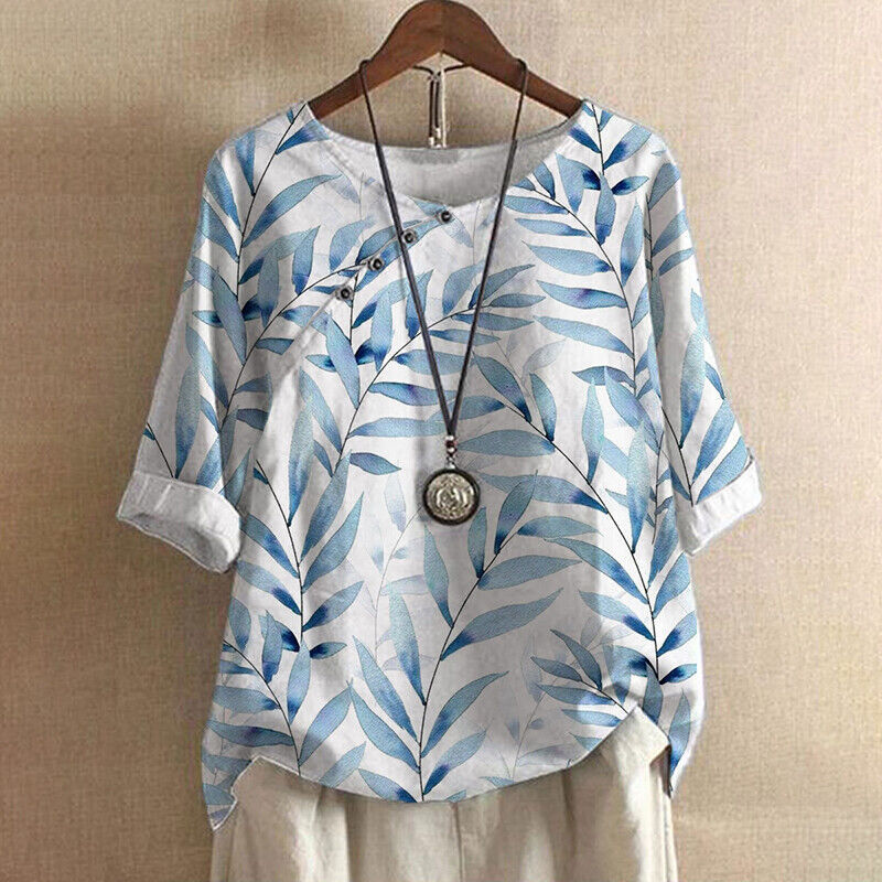 Alicia – Leaf Print Button Detail Blouse