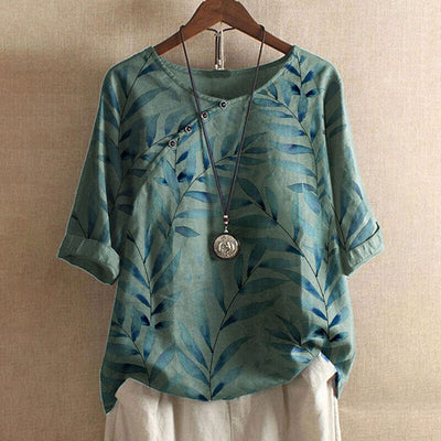 Alicia – Leaf Print Button Detail Blouse