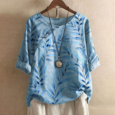 Alicia – Leaf Print Button Detail Blouse